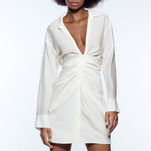ZARA - Elegant Draped Dress - White - Small - Picture 2 of 5